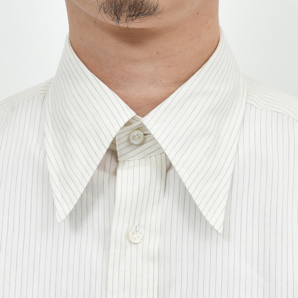 HUSBANDS（ハズバンズ）コットンストライプワイドカラーシャツ H12E