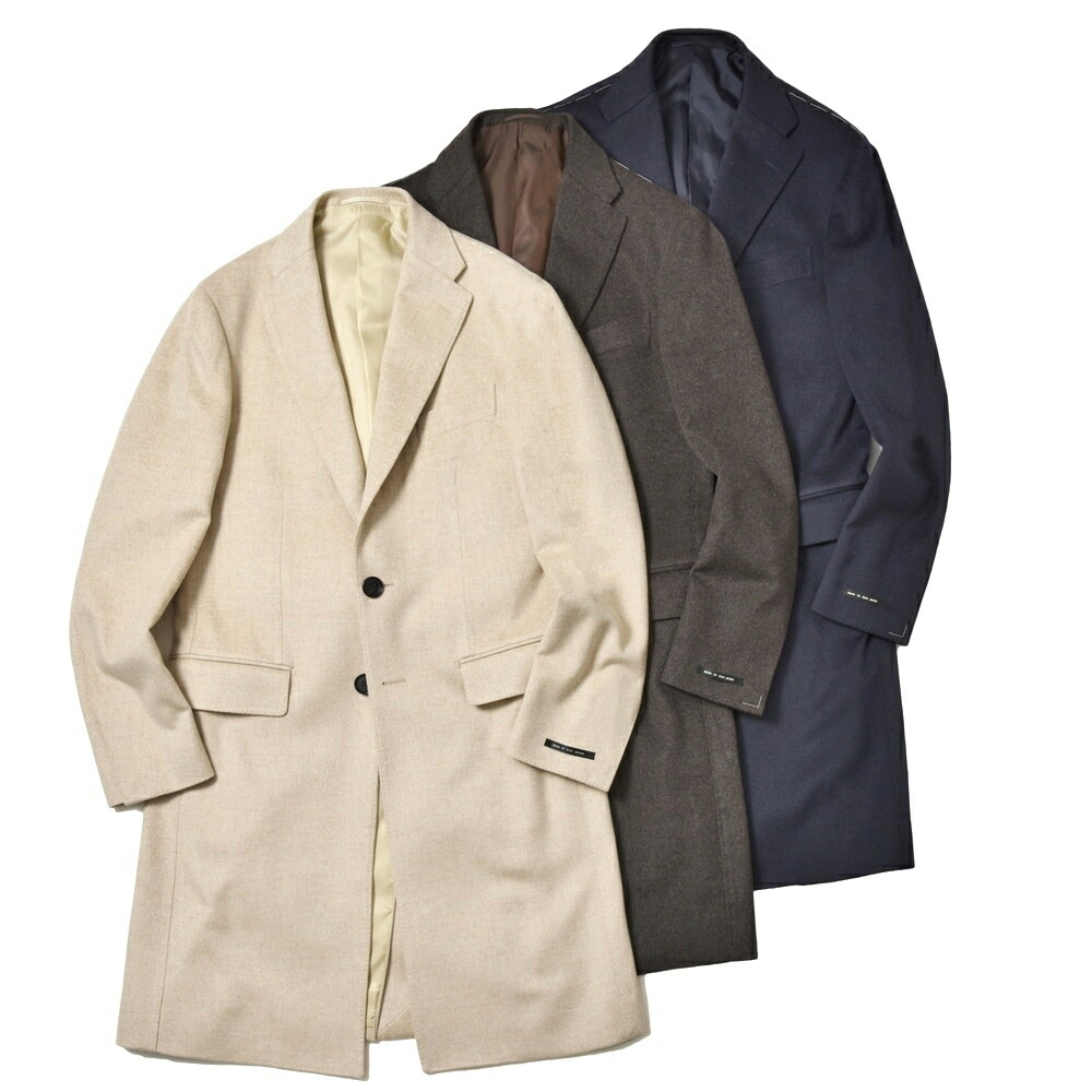 guji（グジ）カシミアフランネルソリッドチェスターフィールドコート