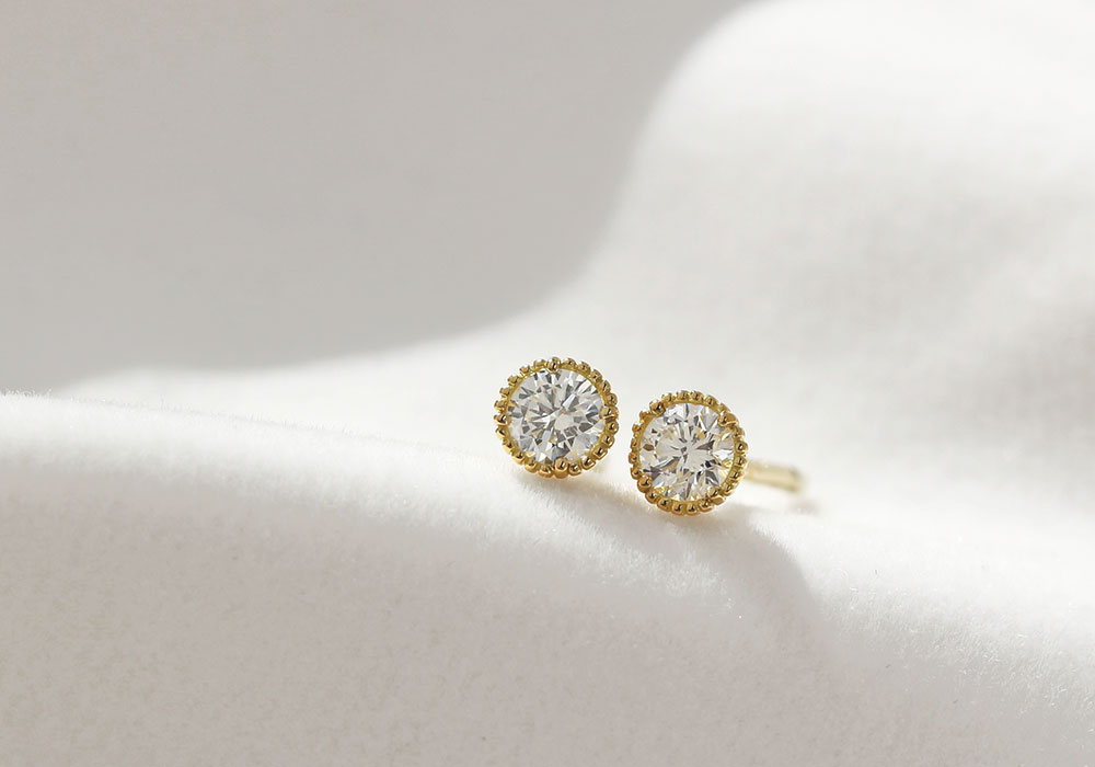 楽天市場】K18 K10 天然ダイヤモンド 計0.14ct 一粒 ミル打ち ピアス