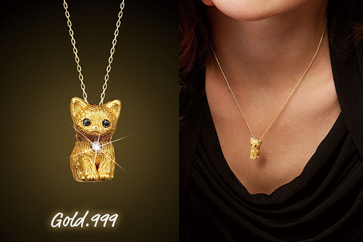 楽天市場】純金の子猫 ダイヤモンド入り 24金製宝飾 ペンダント