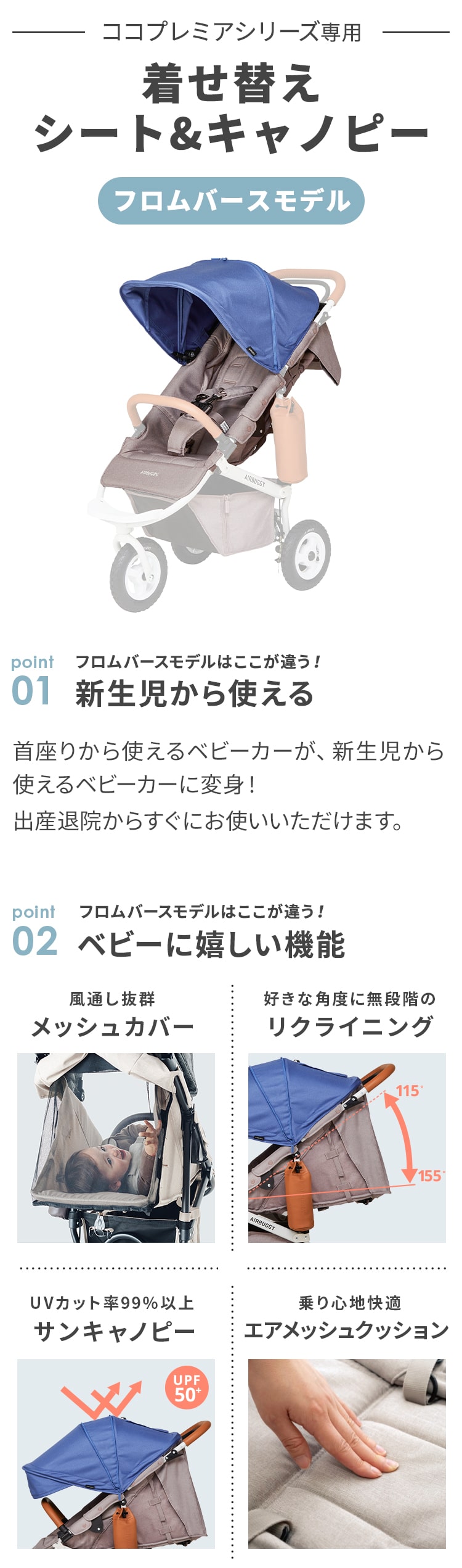 楽天市場】【公式】エアバギー 着せ替えシート＆キャノピーセット ココ