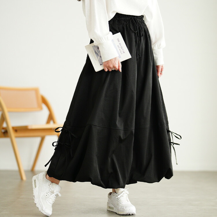 大きいサイズ レディース サイドリボンバルーンスカート nw-25053