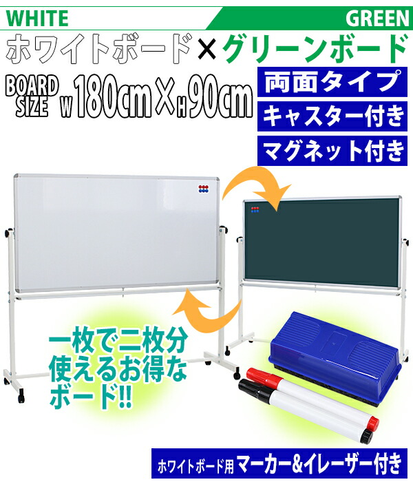 楽天市場】送料無料 新品 ホワイトボード グリーンボード W1800xH900