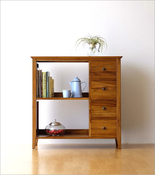 楽天市場】ラック 収納家具 チェスト 木製 無垢 チーク家具 飾り棚