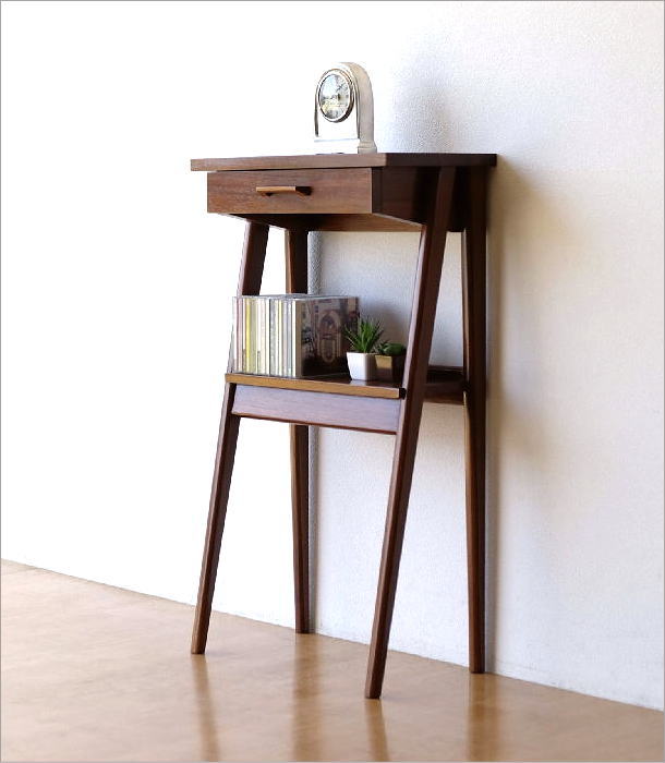 楽天市場】チーク 無垢材 コンソールテーブル スリム 木製 下棚付き