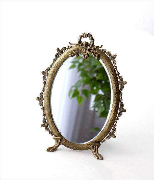 楽天市場】卓上ミラー 真鍮 アンティーク ゴールド 楕円 オーバル