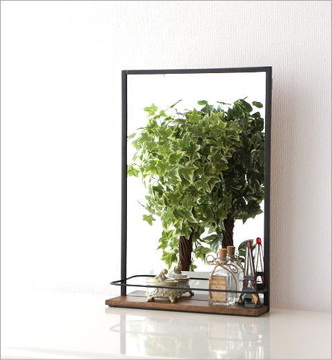 楽天市場】鏡 壁掛け ウォールミラー 洗面所 棚付き 木製 天然木