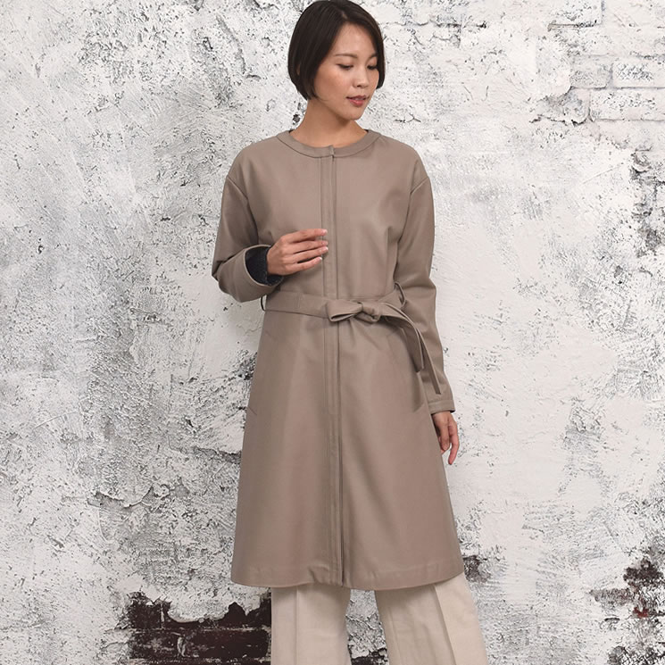 Merfirge】ラム レザー ノーカラー ロング コート (KT7009) 毛皮