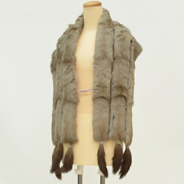 ショール ストール リス 毛皮 大判 美品 結婚式 茶 白系 特品 kkb1272b