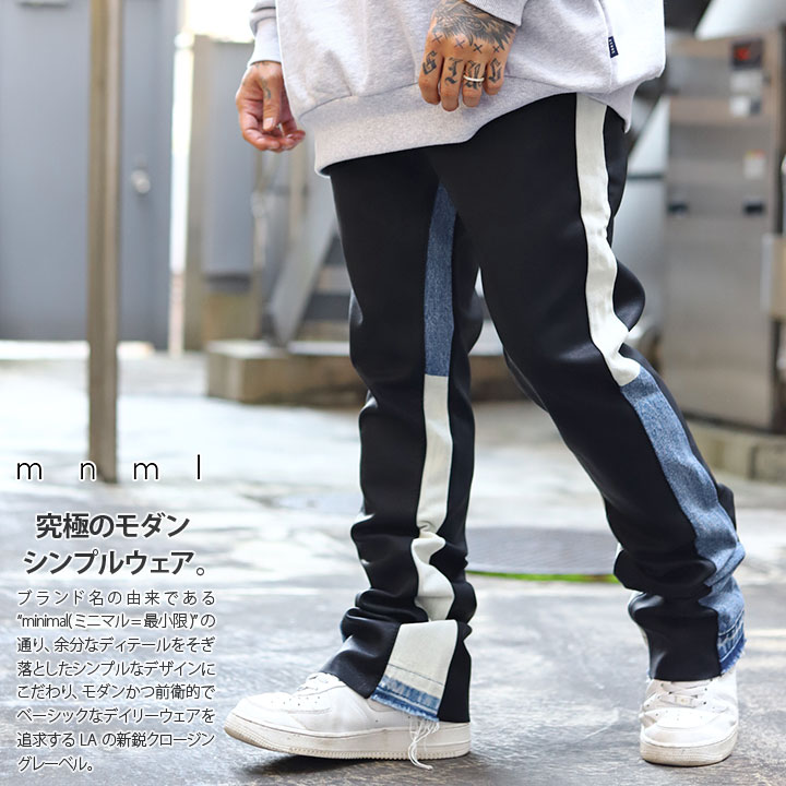 楽天市場】mnml デニム ジーンズ レザーパンツ メンズ 黒 ミニマル
