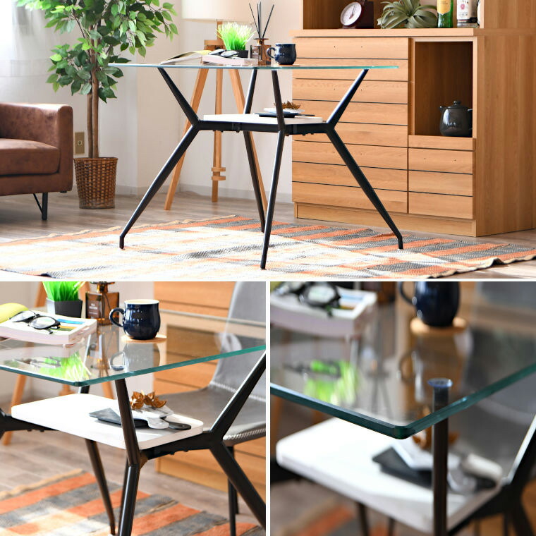 ダイニングテーブルセット 2人掛け 3点セット ガラス クリアガラス