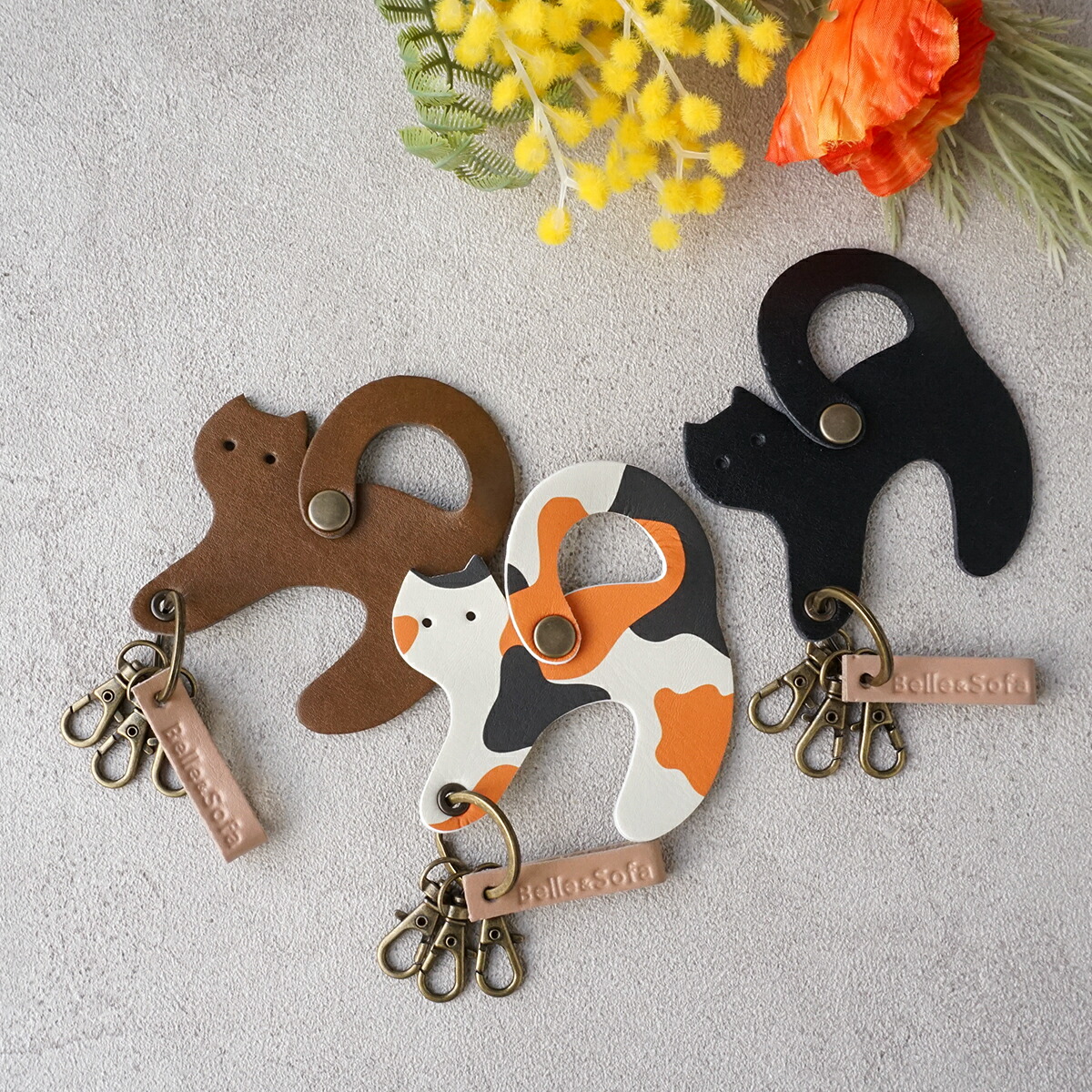 キーホルダー 猫 ねこ 三毛猫 ベルト バッグ ループ ストラップ ギフト