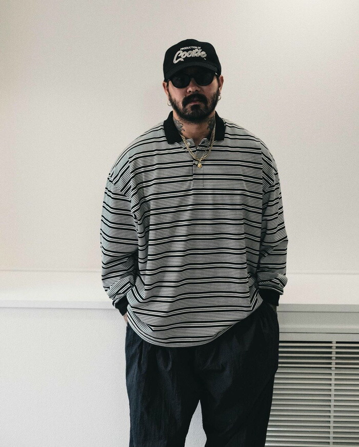 COOTIE(クーティー) Supima Border Oversized L/S Polo