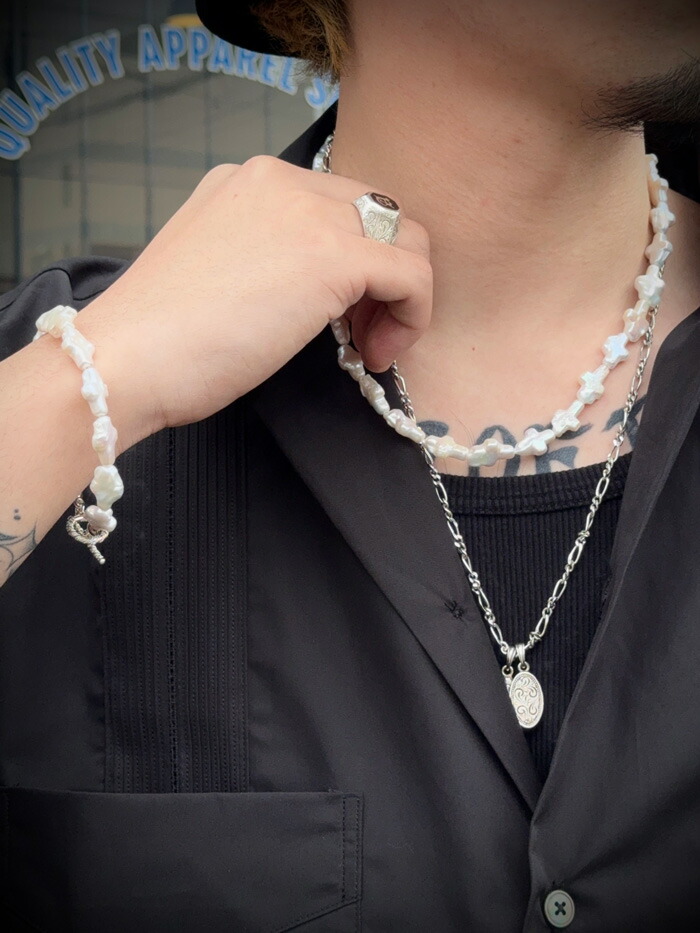 COOTIE(クーティー) Distortion Cross Pearl Necklace (Type-1)