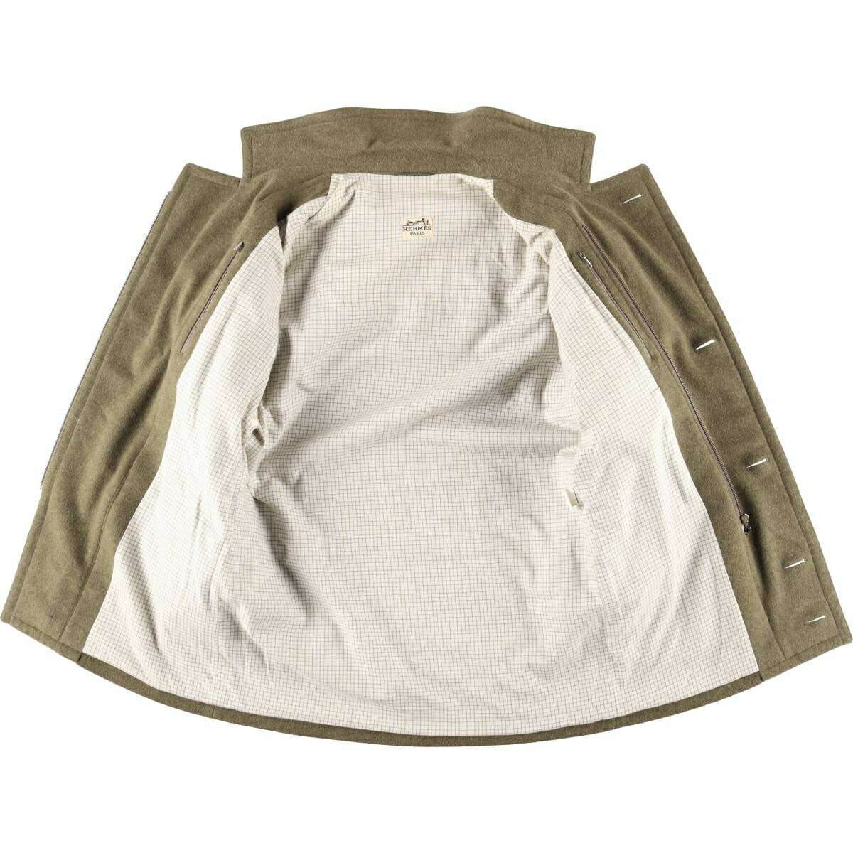 古着 80年代 エルメス HERMES カシミア混 ウールハーフコート メンズL