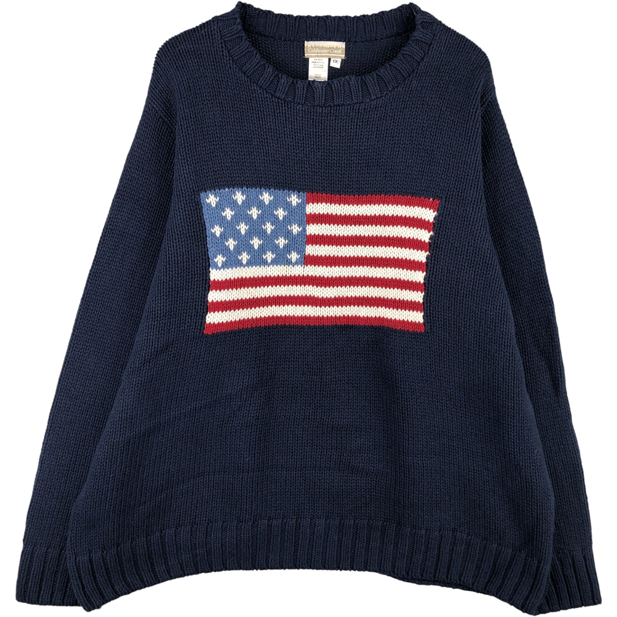 古着 90年代～ Coldwater Creek 星条旗柄 コットンニットセーター USA
