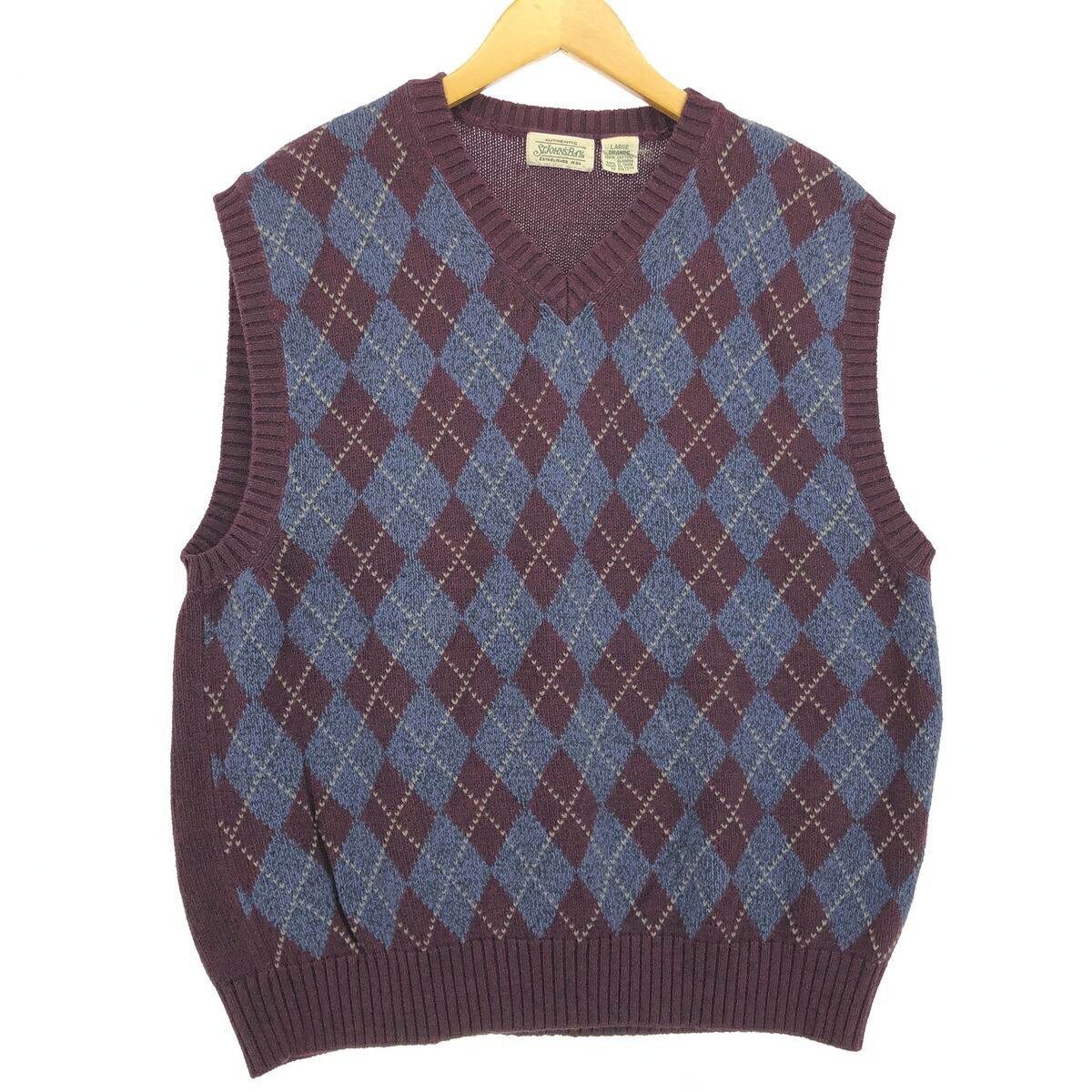 古着 ST.JOHNS BAY アーガイル柄 Vネック コットンニットベスト メンズ