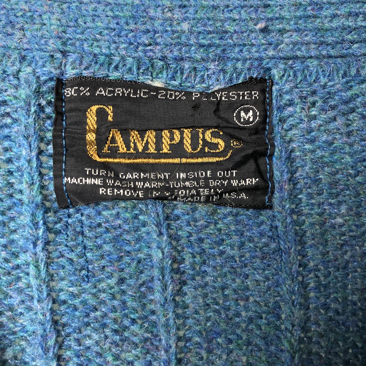 古着 70年代 キャンパス CAMPUS リブ編み アクリルニットカーディガン