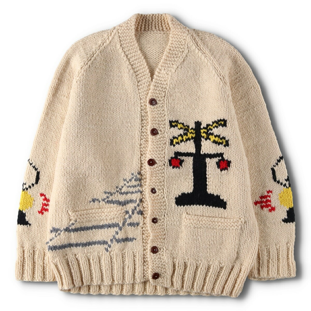 古着 60～70年代 総柄 汽車柄 カウチンセーター メンズXL相当