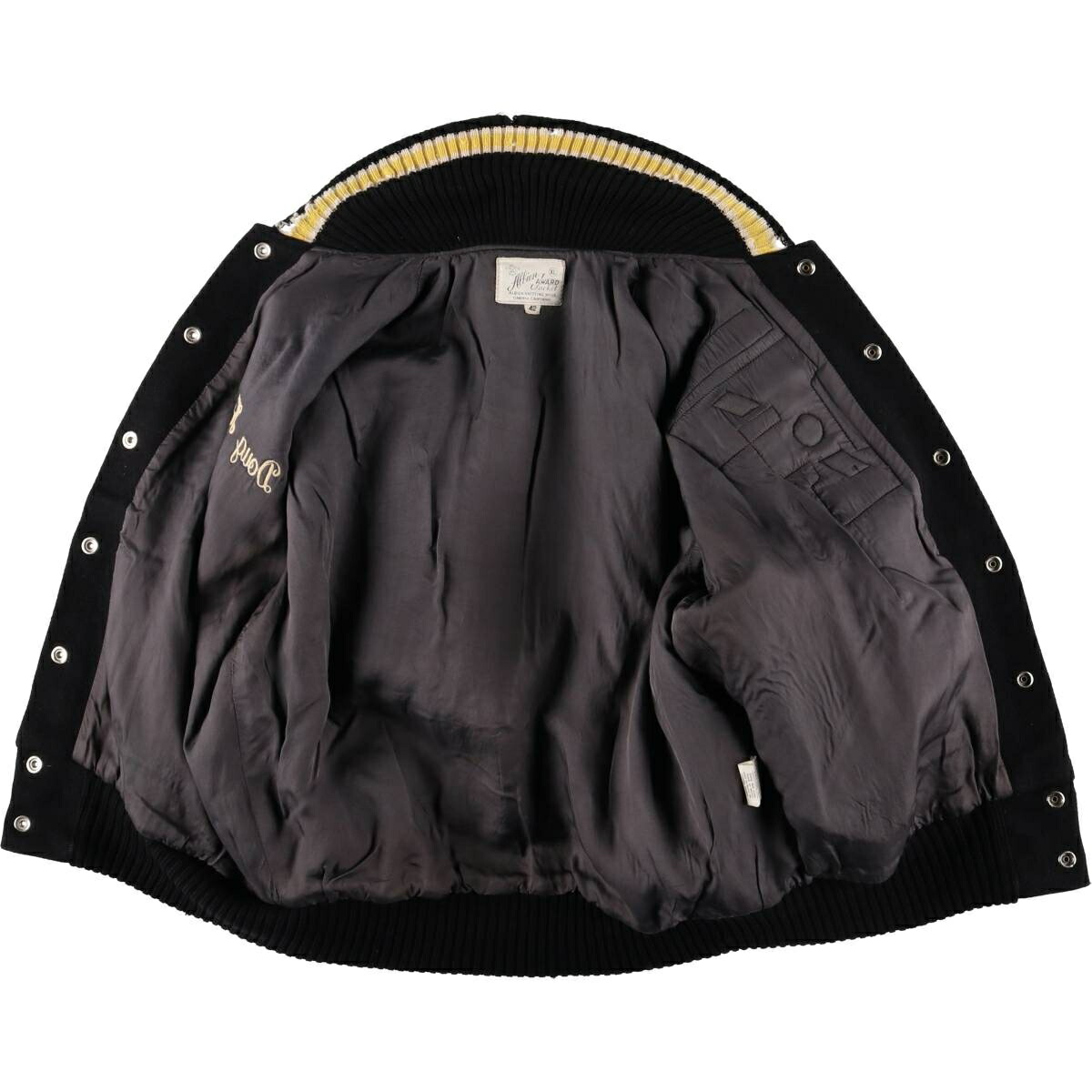 古着 ALBION AWARD Jacket 袖革ウールボタンスタジャン バーシティ