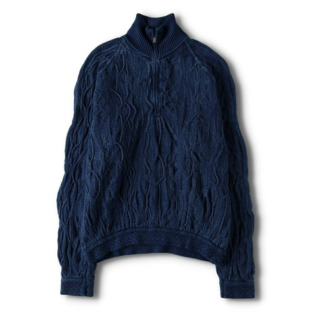 古着 90年代 クージー COOGI BLUES 総柄 3Dニット ハーフジップ