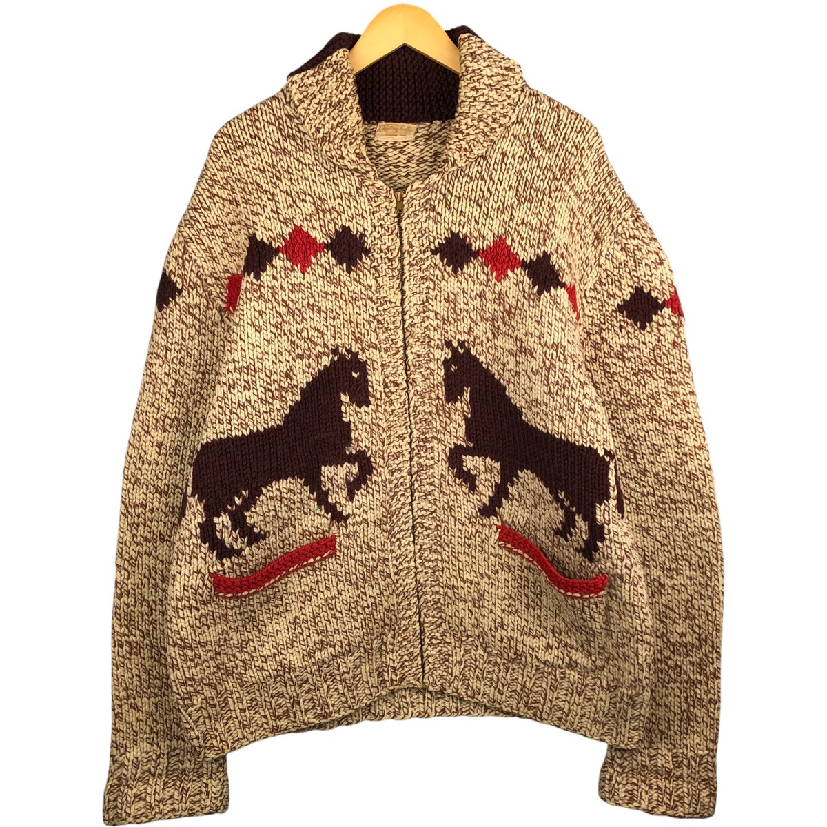古着 ～70年代 総柄 馬柄 カウチンセーター メンズXL相当 ヴィンテージ