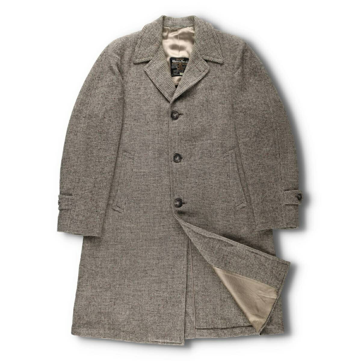 古着 70年代 ハリスツイード Harris Tweed ウールロングコート メンズL