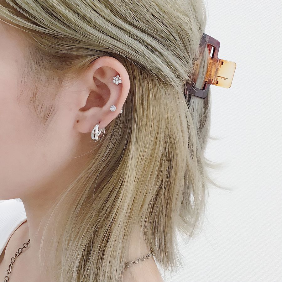 16G】フラワーストーンストレートバーベルボディピアス/ストレート