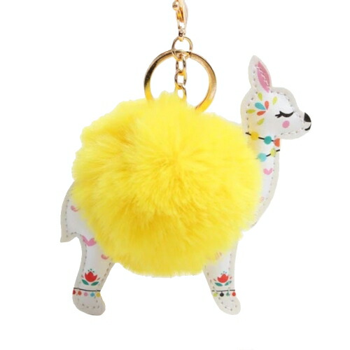 アルパカ ファーボール キーホルダー 黄色 ALPACA LLAVERO AMARILLO
