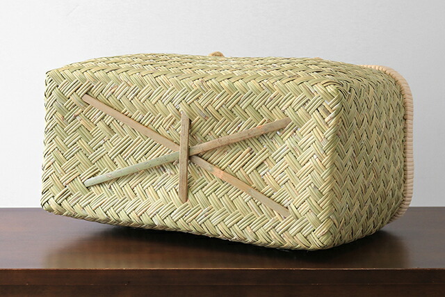 スズ竹市場かご(岩手県鳥越竹細工/籐ハンドル/小サイズ)(約)幅39×マチ