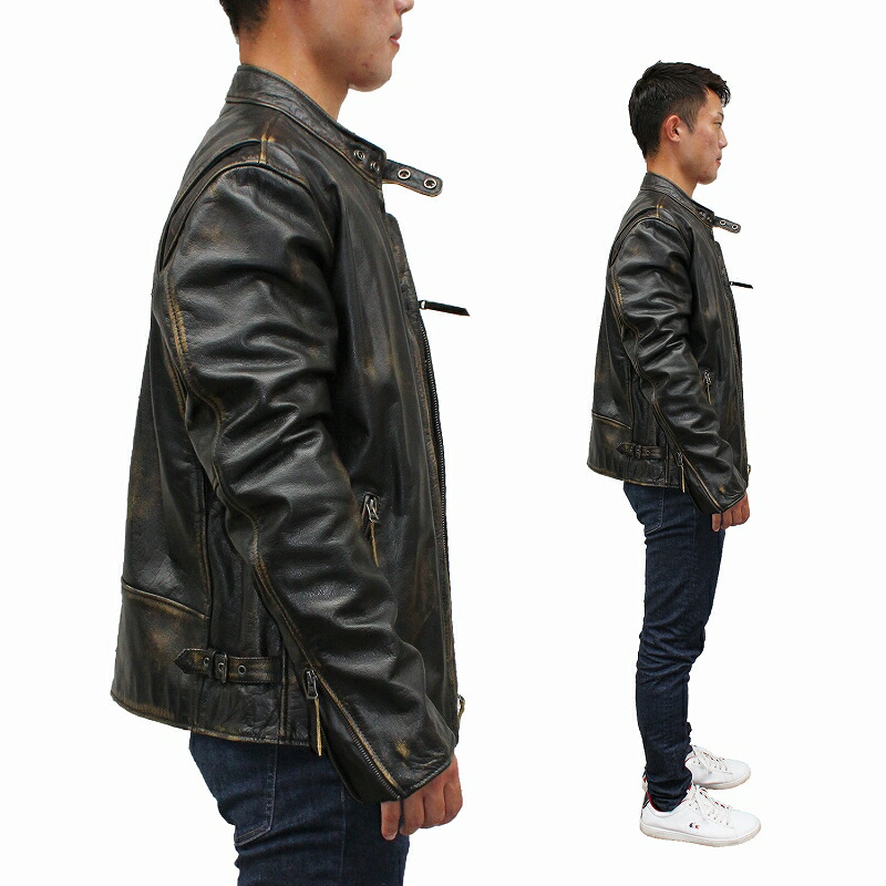 楽天市場】Mo-LAWS ダメージ シングルライダースジャケット メンズ 革