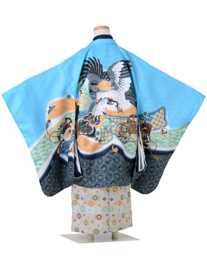 楽天市場】七五三 着物 男の子 五歳 13点フルセット 長門 鷹 鼓 水色