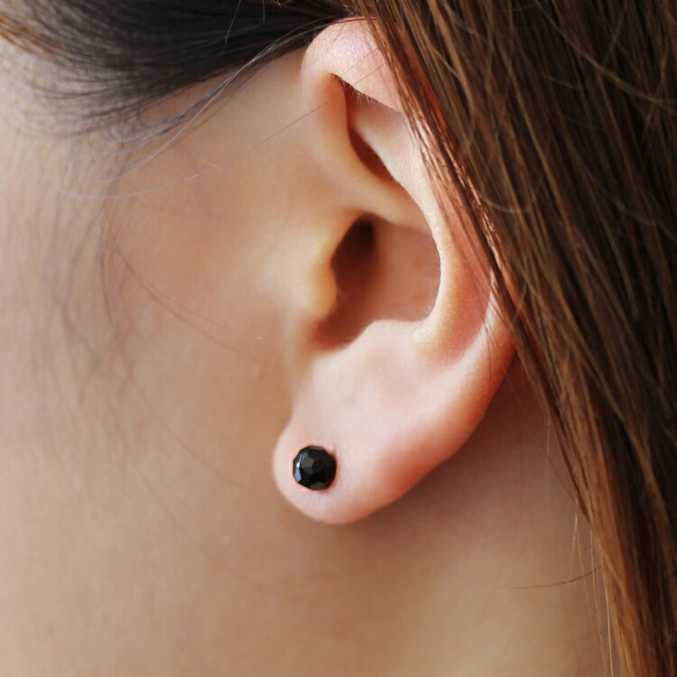 K18キャッチ】K18（18金） 3mm天然オニキス スタッドピアス N k18
