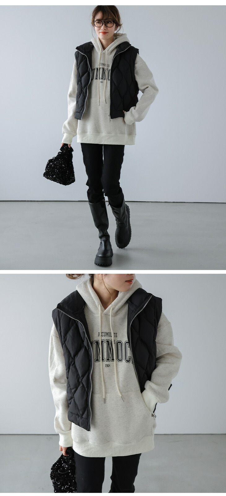 ダウンベスト 2way リバーシブル キルティング アウター フード