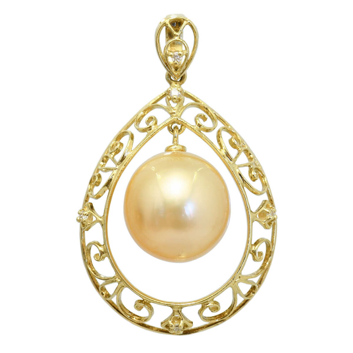 楽天市場】K18YG 白蝶真珠 ダイヤモンド ペンダント 繊細な透かし模様