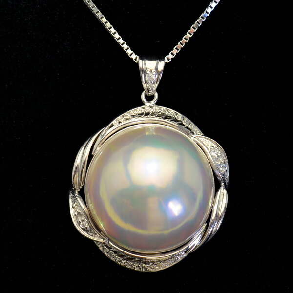 楽天市場】21mmマベ真珠&ダイヤモンドK18WGペンダントトップ 極上の