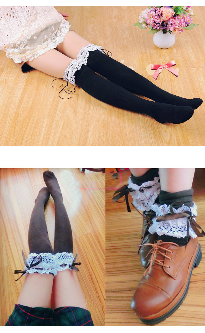 楽天市場】【送料無料】森ガール レース リボン ニーハイソックス
