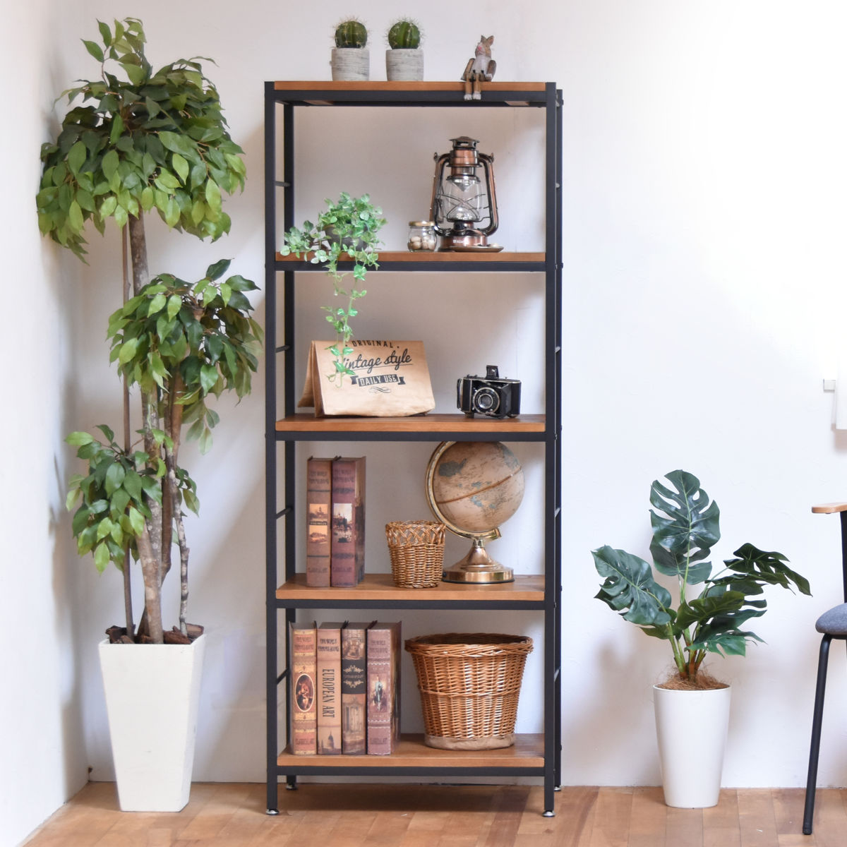 楽天市場】オープンラック 5段 ヴィンテージ調 天然木棚板 幅60cm