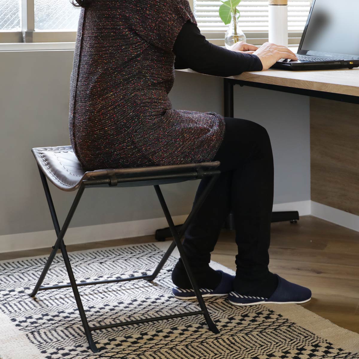 楽天市場】折りたたみ椅子 高さ44cm レザー アイアン アンティーク調