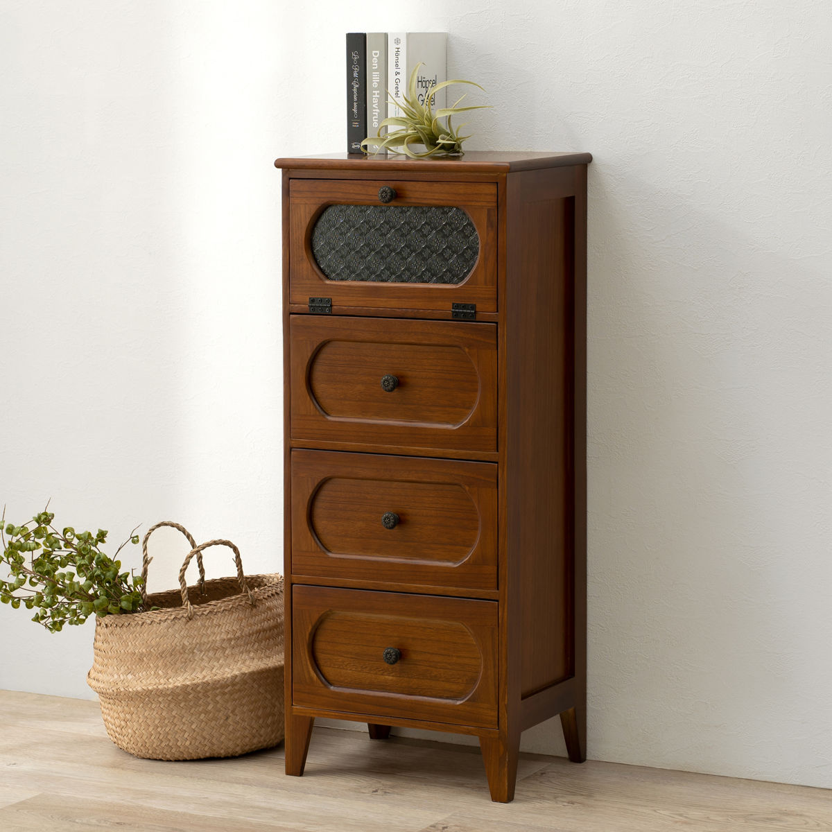 楽天市場】チェスト 3段 ガラス開き戸付 桐製 ビンテージ調 幅42cm