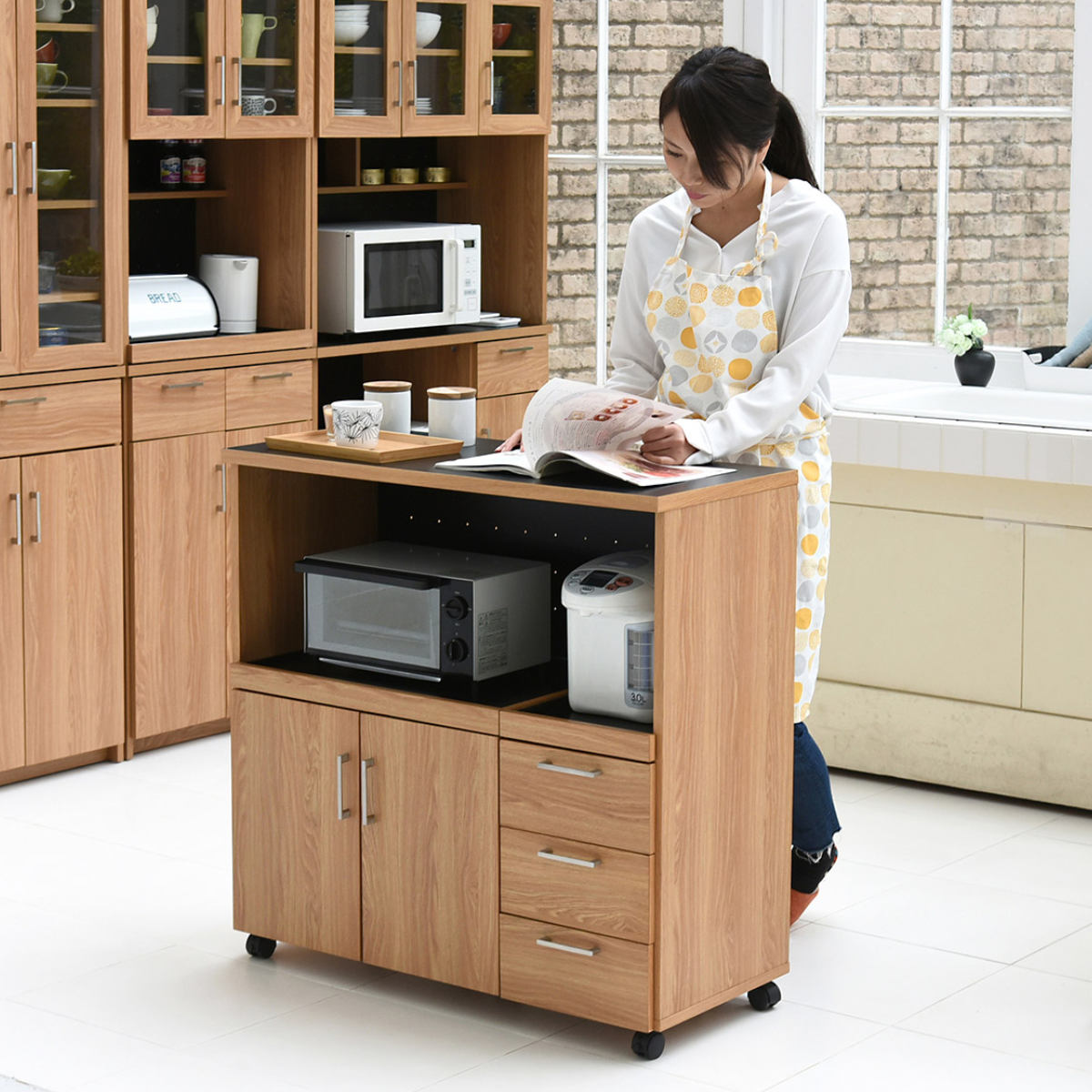 楽天市場】レンジ台 幅90cm キッチンラック キャスター付 北欧風