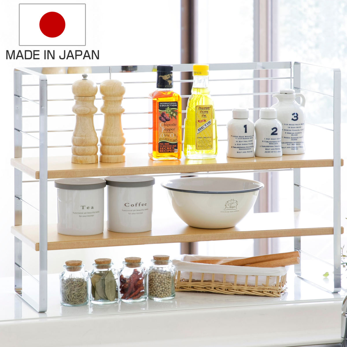 楽天市場】調味料ラック 幅60cm 木棚 出窓シェルフ （ スパイスラック