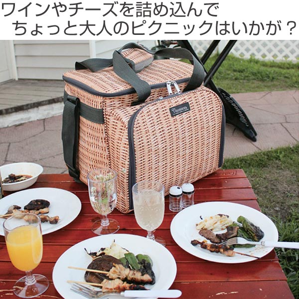 楽天市場】クーラーバッグ 食器付きピクニックバスケット バカンス