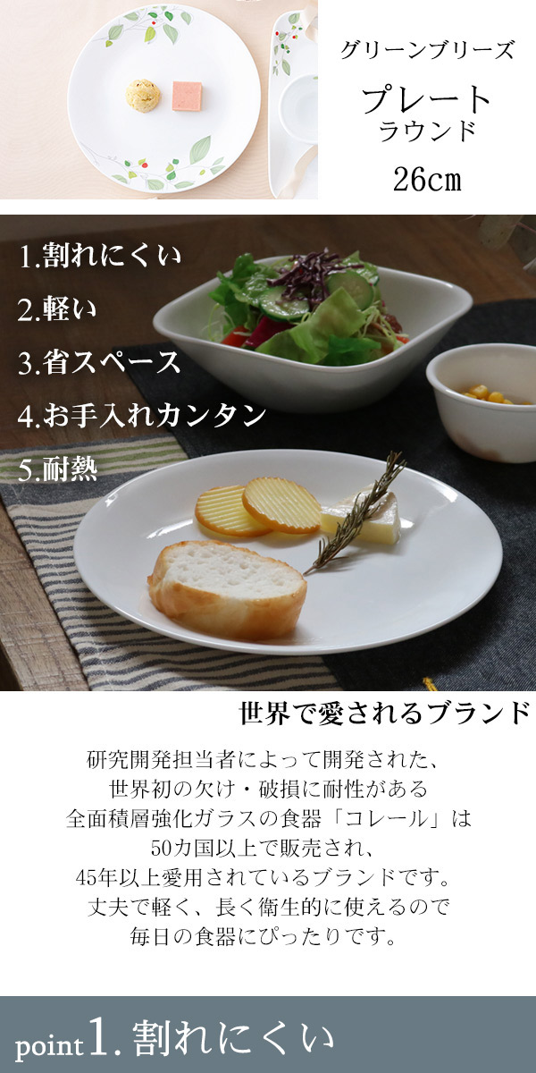 楽天市場】プレート 26cm コレール CORELLE 白 食器 皿 グリーン