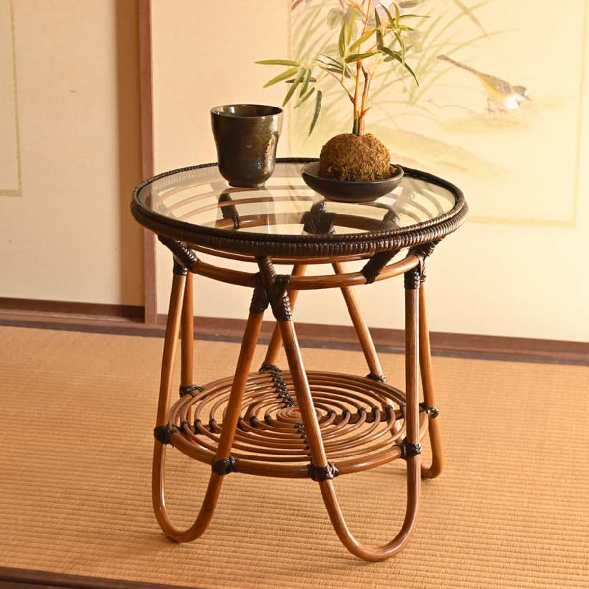 楽天市場】籐 サイドテーブル ガラス天板 棚付 幅75cm （ 送料無料