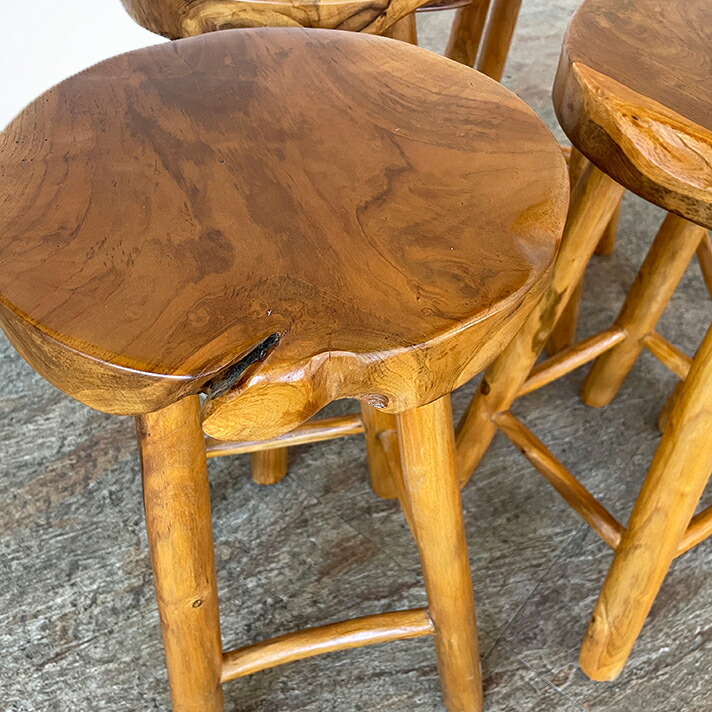 チーク無垢材ラウンドスツール