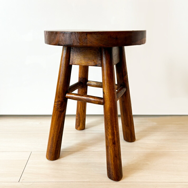 チーク無垢材ラウンドスツール
