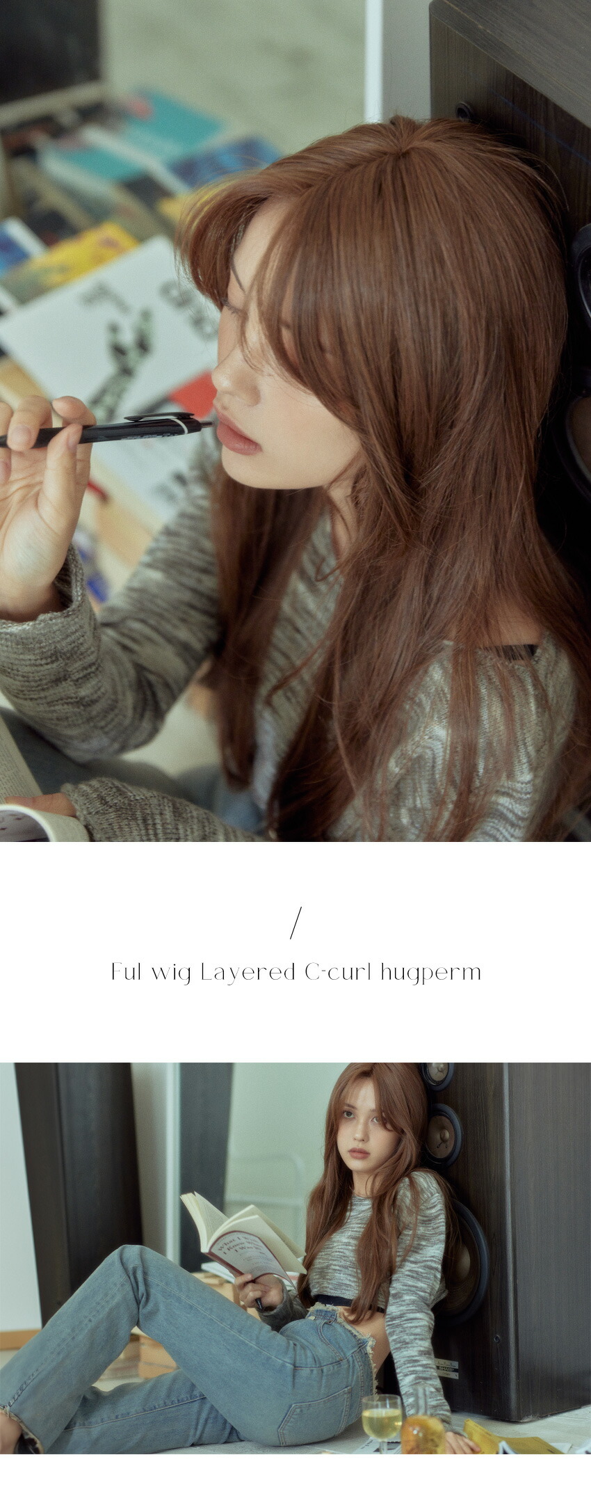 セミ手植えフルウィッグ) レイヤードCカールハグパーマ(モースト原糸)