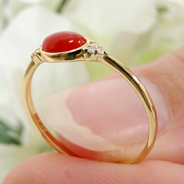 楽天市場】K18 天然 血赤珊瑚 & ダイヤモンド リングジュエリー ダイヤ