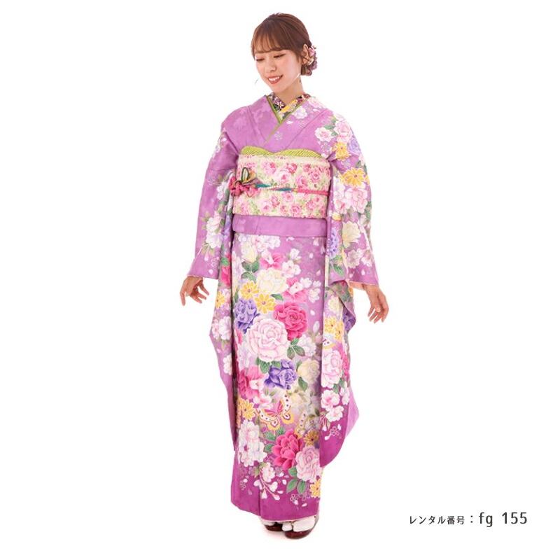 楽天市場】振袖 レンタル 成人式 〔fg_155b / MI-7 パープル バラ 蝶